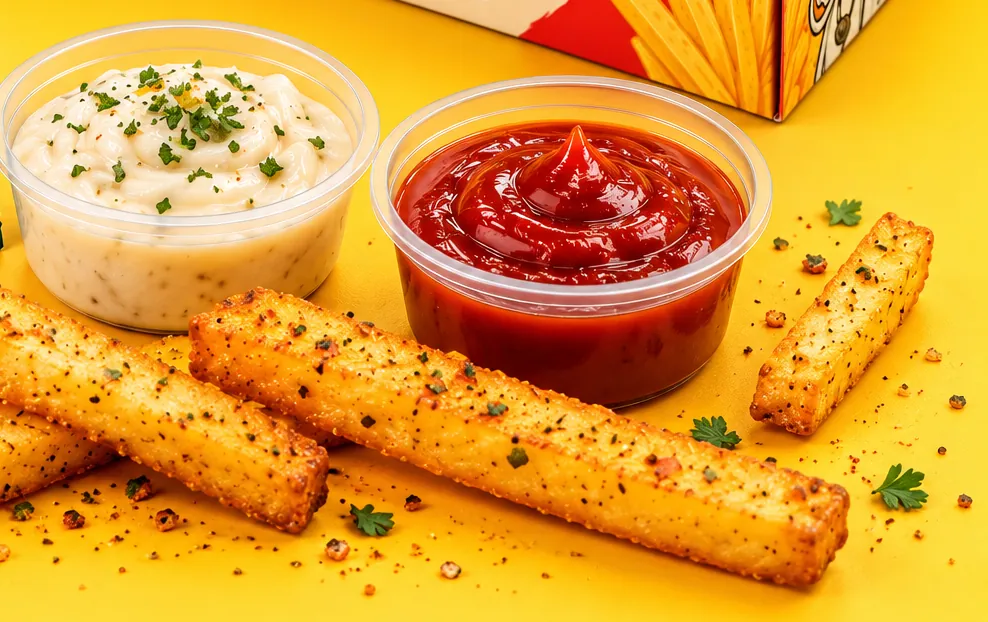 Dr. Pota2 fries with dipping sauces